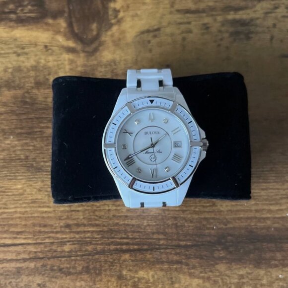 Bulova Marine Star 98P172 Women’s White Ceramic Diamond Watch - Picture 4 of 5